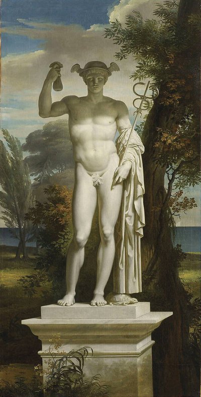 Statue of Mercury in a Landscape by Charles Meynier
